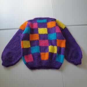 Vintage Hollys Handknits Sweater Womens Medium Mohair England Colorblock 90s